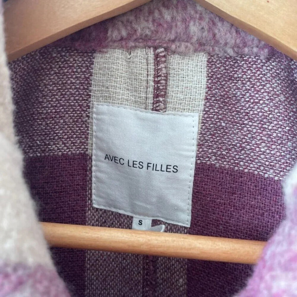 Avec Les Filles Felted Plaid Check Zip Shacket Shirt Jacket Purple Cream Small - Picture 6 of 7